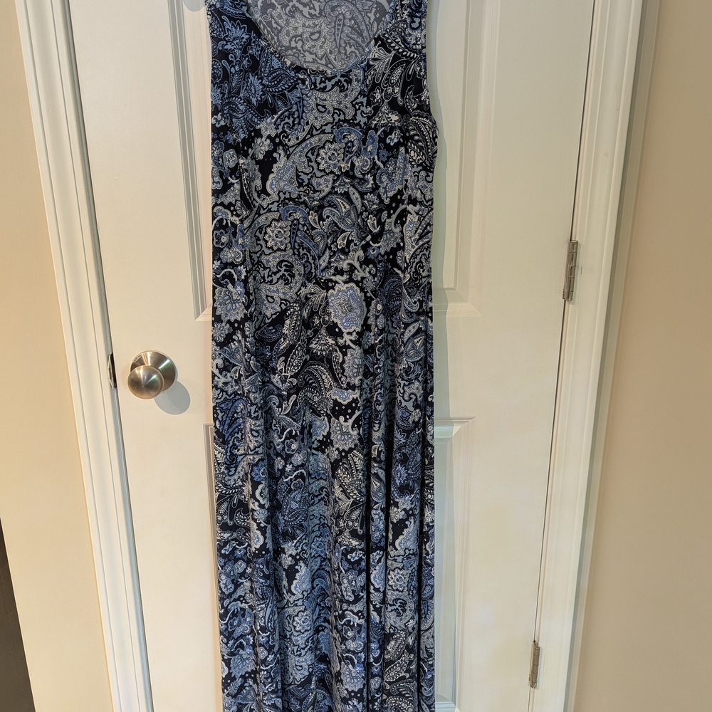 Blue and Black Paisley Maxi Dress
